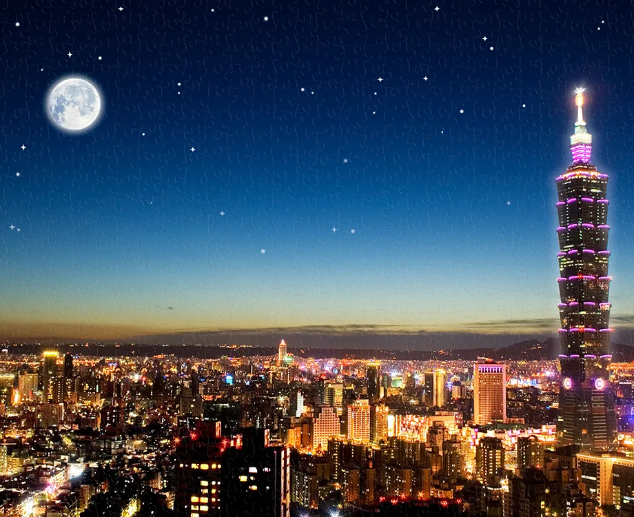 Taipei by night – motiv fra et Pintoo-puslespil